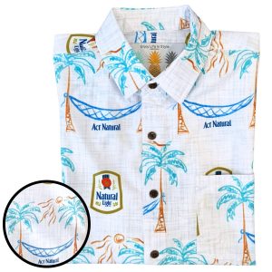 Men's Hawaiian Shirt - Island Life Natural Light Print Polyester Tropical Summer Shirt