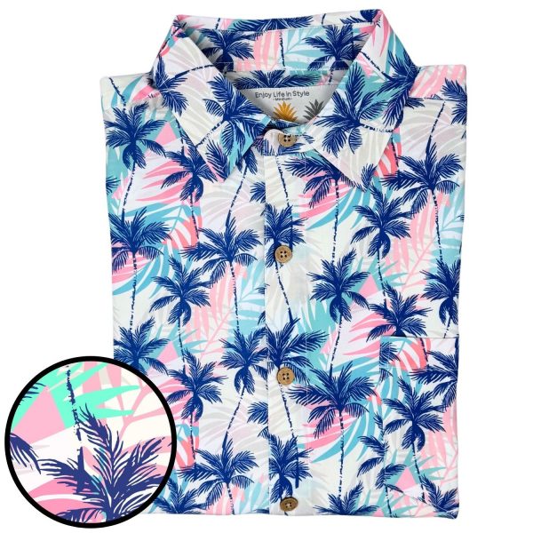 Men's Hawaiian Shirt - Breezy Palms Print Polyester Casual Summer Shirt