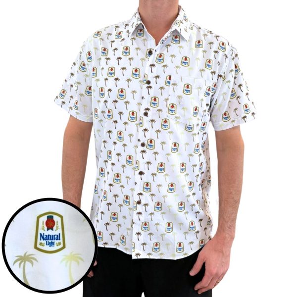 Men's Hawaiian Shirt - Gold Palms Natural Light Print Polyester Casual Summer Shirt - Image 2