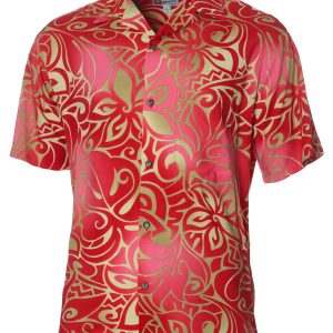 Men's Hawaiian Shirt - Tahiti Tiare Polyester Aloha Print Casual Shirt