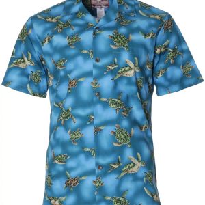 Men's Hawaiian Shirt - Island Sea Turtles Polyester Aloha Print Casual Summer Shirt
