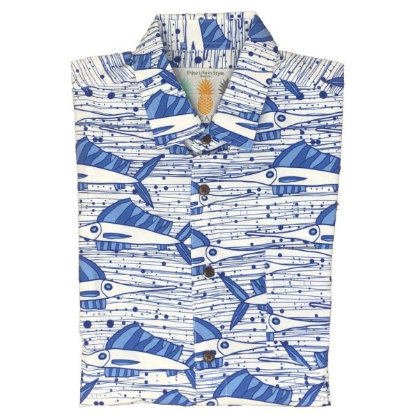 Men's Hawaiian Shirt - Ocean Sailfish Print Polyester Casual Summer Shirt