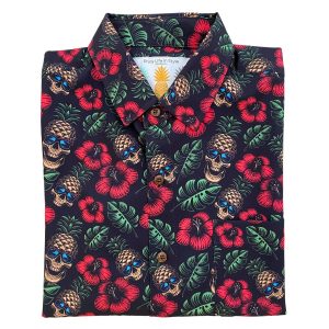Men's Hawaiian Shirt - Pirate Pineapple Print Polyester Tropical Summer Shirt