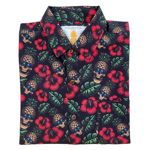 Men's Hawaiian Shirt - Pirate Pineapple Print Polyester Tropical Summer Shirt