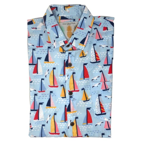 Men's Hawaiian Shirt - Sailin' Away Print Polyester Casual Summer Shirt