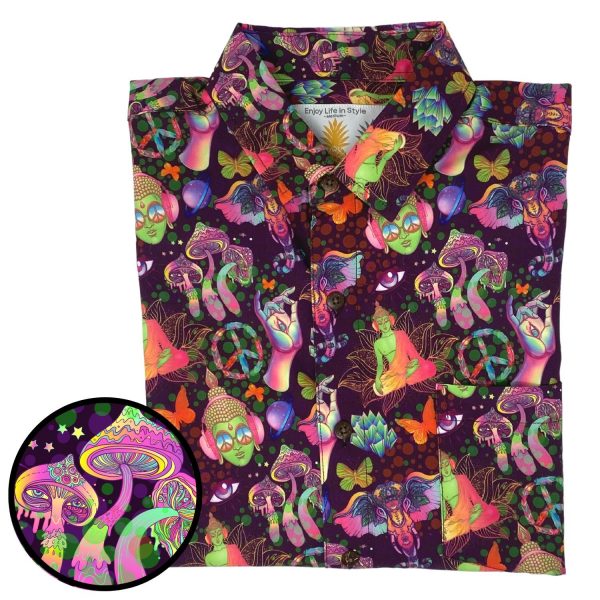 Men's Hawaiian Shirt - Shroomin' Print Polyester Casual Summer Shirt