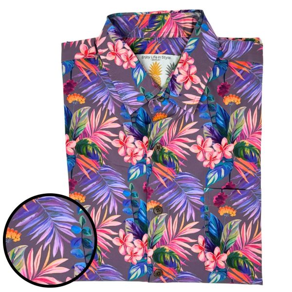 Men's Hawaiian Shirt - Vacation Palms Print Polyester Casual Summer Shirt