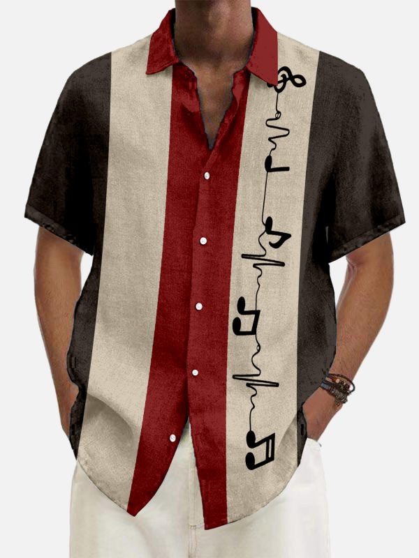 Men's Hawaiian Shirt - Geometric Stripes Music Bowling Style Polyester Casual Summer Shirt