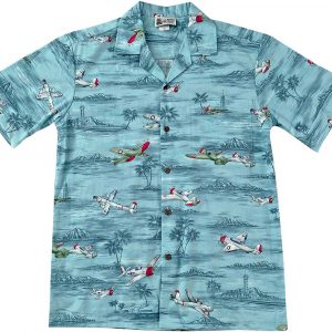 Men's Hawaiian Shirt - Island Wings Blue Print Polyester Casual Summer Shirt