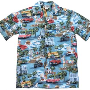 Men's Hawaiian Shirt - Route 66 Memories Print Polyester Casual Summer Shirt