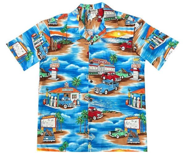Men's Hawaiian Shirt - Classic Moments Blue Print Polyester Casual Summer Shirt