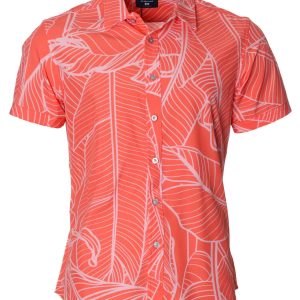 Men's Hawaiian Shirt - Banana Leaf Coral Polyester Aloha Print Casual Shirt