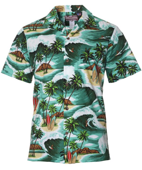 Men's Hawaiian Shirt - Surf Pipeline Polyester Aloha Print Casual Summer Shirt