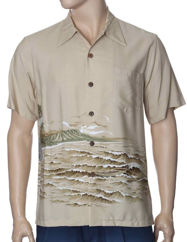 Men's Hawaiian Shirt - Polyester Diamond Head Border Aloha Print Shirt