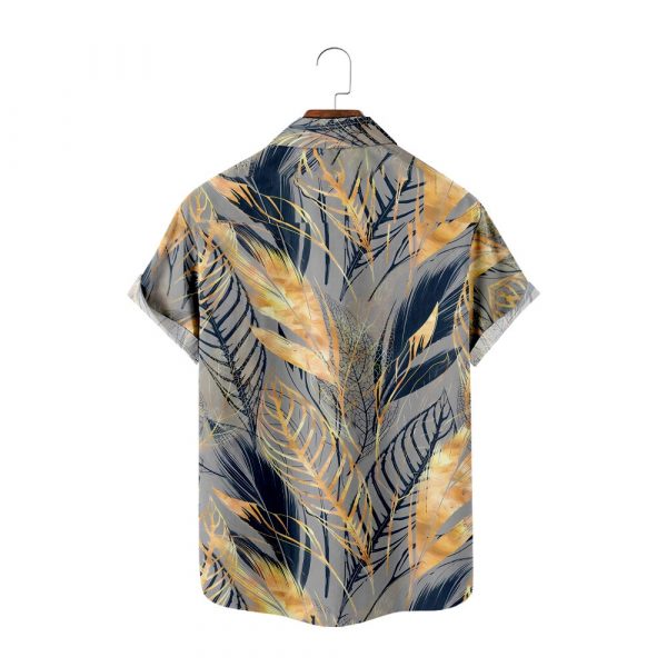 Men's Hawaiian Shirt - Golden Leaf Print Polyester Tropical Summer Shirt - Image 2