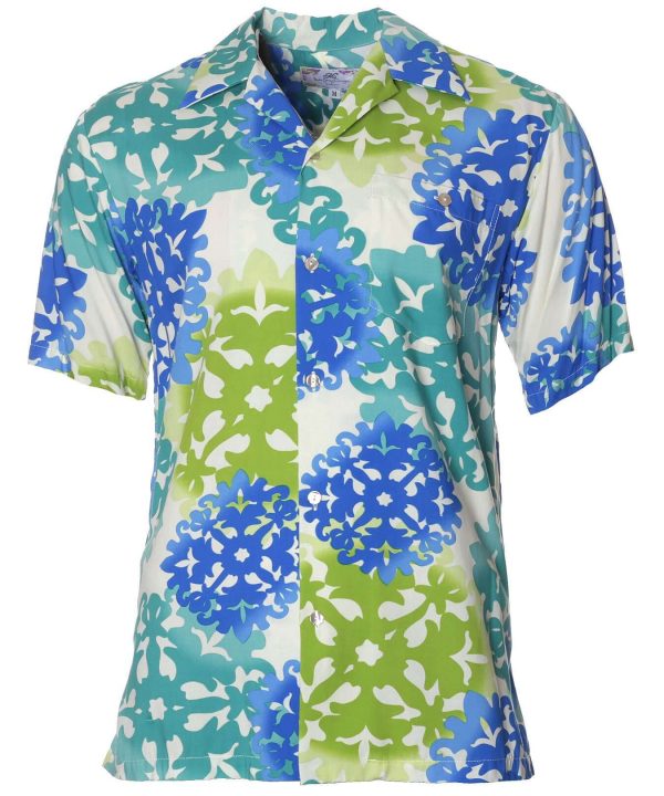 Men's Hawaiian Shirt - Island Quilt Rayon Open Pointed Aloha Print Polyester Casual Shirt