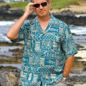 Men's Hawaiian Shirt - Kona Resort Tapa Polyester Aloha Print Casual Shirt