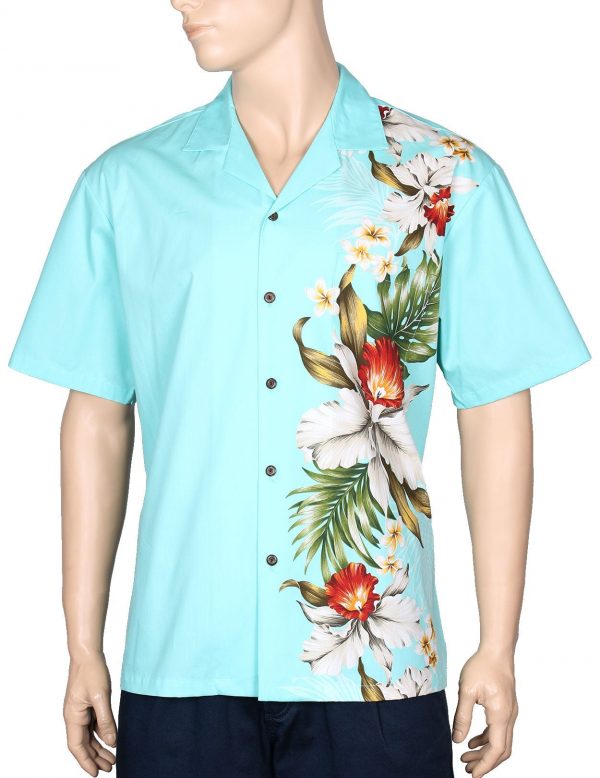 Men's Hawaiian Shirt - Polyester Orchids Side Panel Aloha Print Shirt
