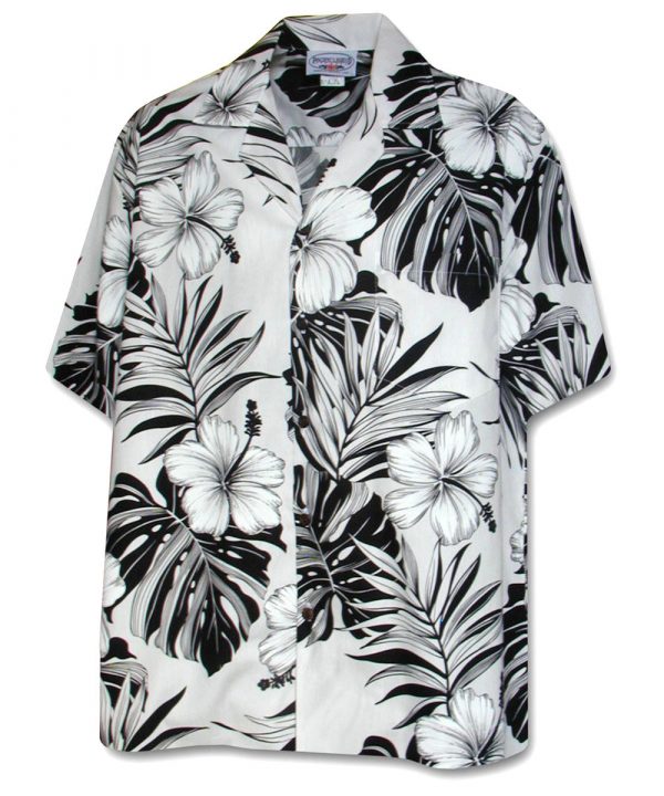 Men's Hawaiian Shirt - Big Hibiscus White Print Polyester Casual Summer Shirt