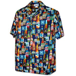 Men's Hawaiian Shirt - Beer Blast Navy Print Polyester Casual Summer Shirt