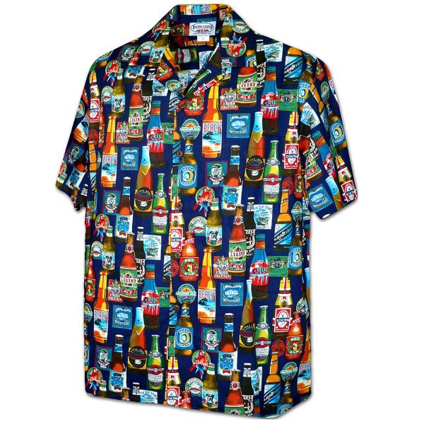 Men's Hawaiian Shirt - Beer Blast Navy Print Polyester Casual Summer Shirt