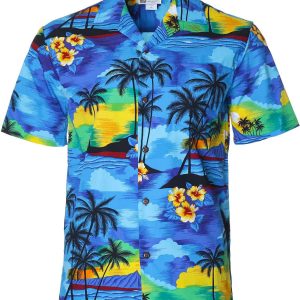 Men's Hawaiian Shirt - Sunrise Hawaii Polyester Aloha Print Casual Shirt