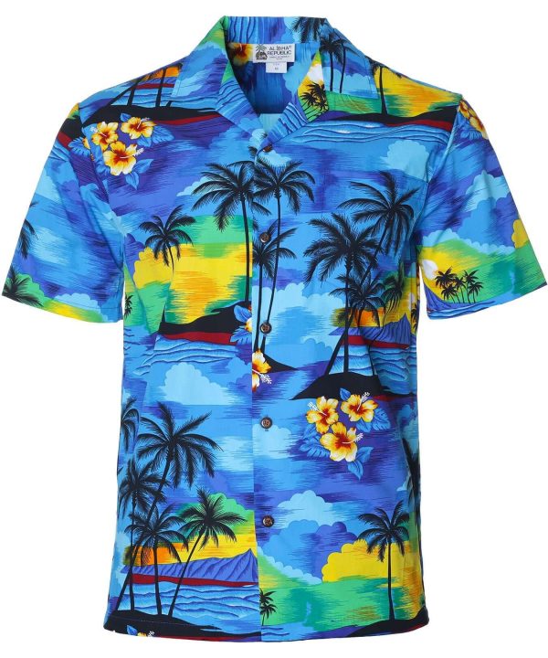 Men's Hawaiian Shirt - Sunrise Hawaii Polyester Aloha Print Casual Shirt