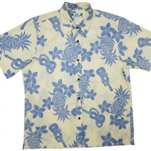 Men's Hawaiian Shirt - Reverse Ukulele Yellow Print Polyester Casual Summer Shirt