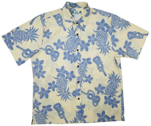 Men's Hawaiian Shirt - Reverse Ukulele Yellow Print Polyester Casual Summer Shirt