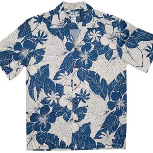 Men's Hawaiian Shirt - Lanai Blue Print Polyester Casual Summer Shirt