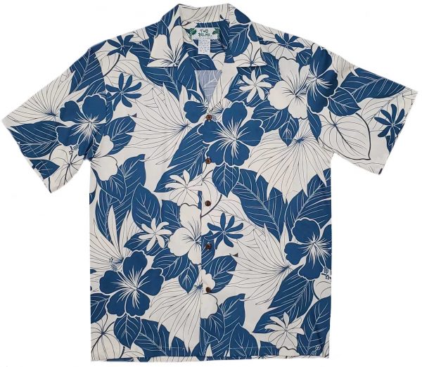 Men's Hawaiian Shirt - Lanai Blue Print Polyester Casual Summer Shirt