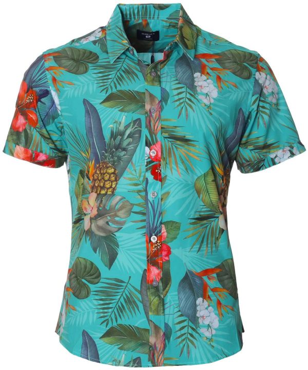 Men's Hawaiian Shirt - Tropical Polyester Wrinkle-Free Aloha Print Casual Shirt