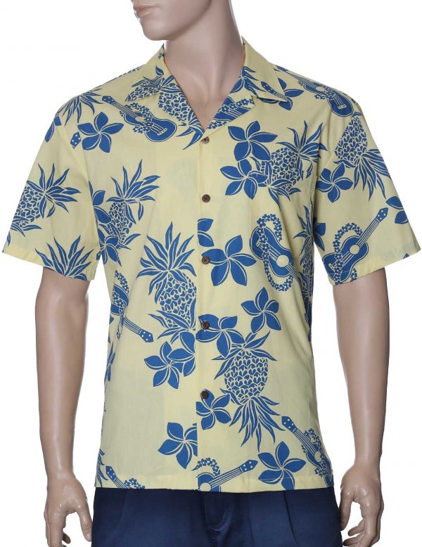 Men's Hawaiian Shirt - Polyester Ukulele Pineapples Aloha Print Shirt