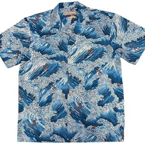 Men's Hawaiian Shirt - Surfer Blue Print Polyester Casual Summer Shirt