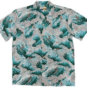 Men's Hawaiian Shirt - Surfer Turquoise Print Polyester Casual Summer Shirt