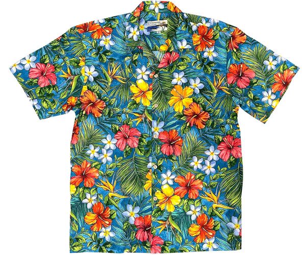 Men's Hawaiian Shirt - Tropical Garden Teal Print Polyester Casual Summer Shirt