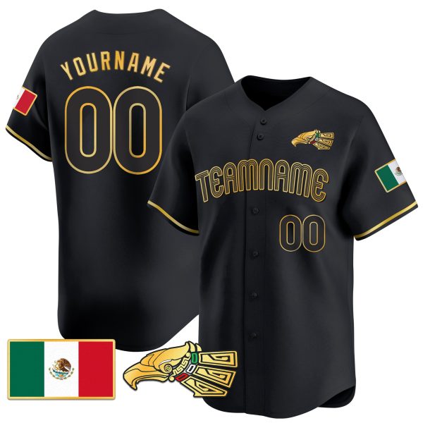 Black Gold-Black Mexico Gold Personalized Baseball Jersey