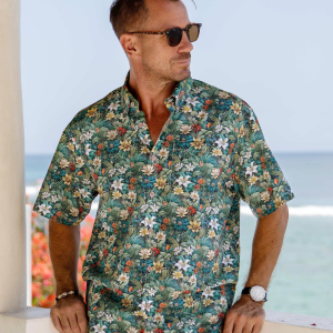 Hawaiian Shirt for Men - Green Button-Down Short Sleeve Aloha Shirt