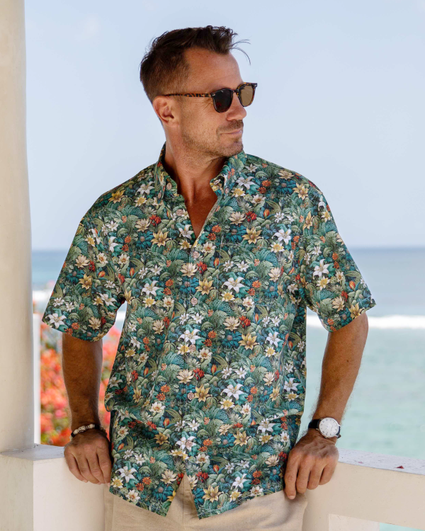 Hawaiian Shirt for Men - Green Button-Down Short Sleeve Aloha Shirt