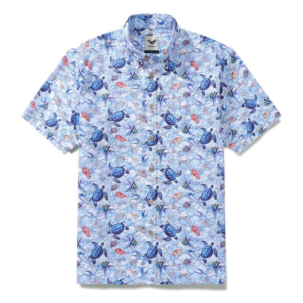 Hawaiian Shirt for Men - Blue Turtle Button-Down Short Sleeve Aloha Shirt - Image 4