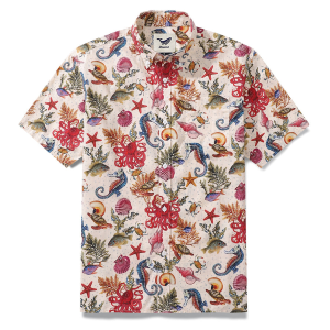 Hawaiian Shirt for Men with Marine Life Print - Seahorse and Octopus Design for Casual Beach and Travel Wear