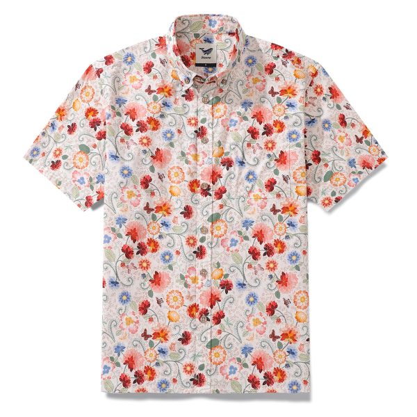 Hawaiian Shirt for Men - 1960s Vintage Flower Print Button-Down Short Sleeve Aloha Shirt for Casual Beach, Travel and Vacation Wear
