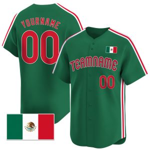 Green Red - White Mexican Flag Stripes Personalized Baseball Jersey