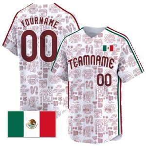 White Red Mexico Stripes - Aztec Pattern Personalized Baseball Jersey