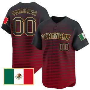 Green Black Red Gold -Black Mexico Horizontal Line Pattern Personalized Baseball Jersey