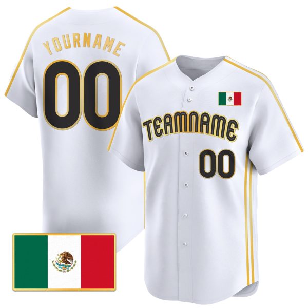 White Mexico Gold - Black Stripes Personalized Baseball Jersey