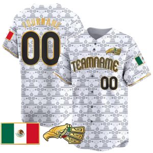 White Gold - Black Mexico Gold Sugar Skull Pattern Personalized Baseball Jersey