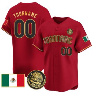 Red Mexico Gold - Black Eagle Patch Personalized Baseball Jersey