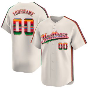Cream Green - Red Mexico Serape Pattern Personalized Baseball Jersey