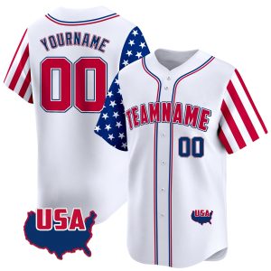 White Royal - Red American Map Personalized Baseball Jersey
